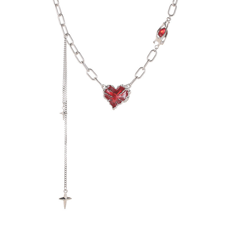Red Heart-shaped Tassel Chain Necklace
