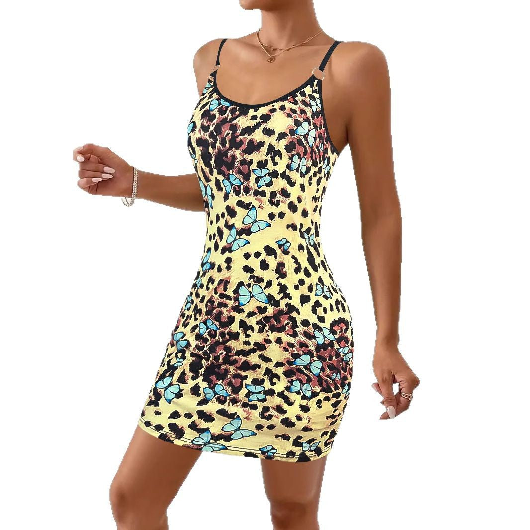 Spring And Summer New Round Neck Sexy Printed Strapless Dress