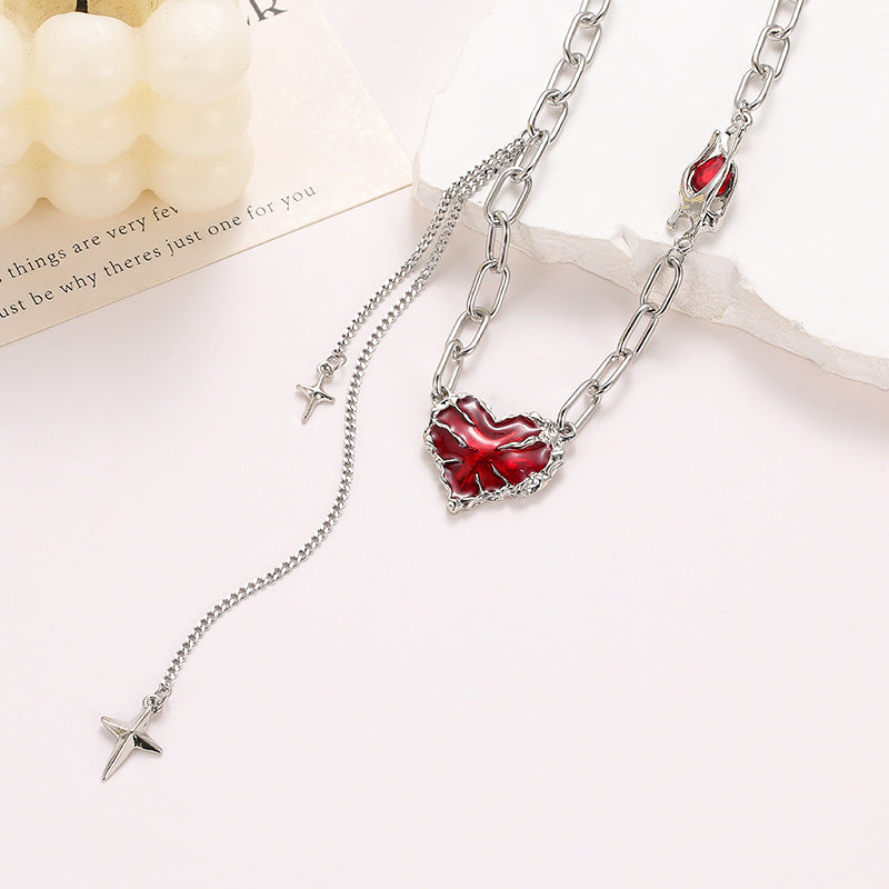 Red Heart-shaped Tassel Chain Necklace