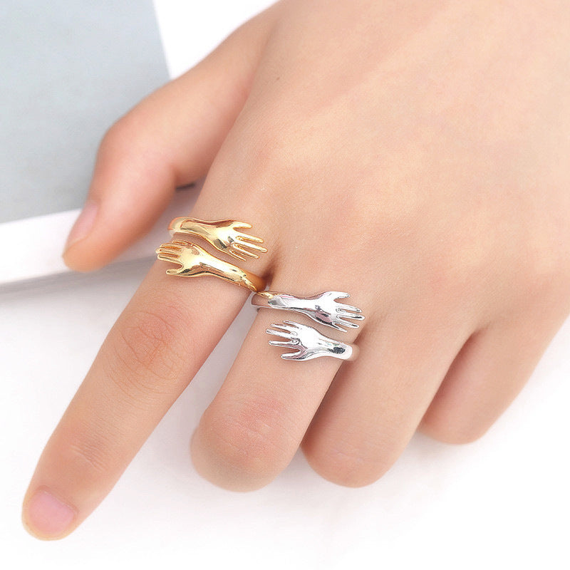 Retro Fashion Stainless Steel Love Embrace Smooth Ring