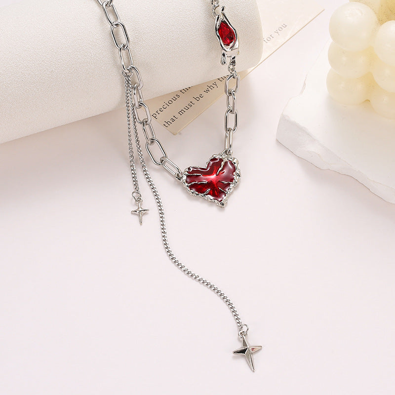 Red Heart-shaped Tassel Chain Necklace