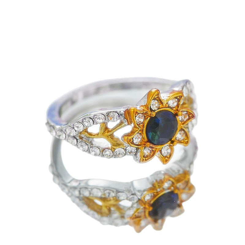 Retro Sunflower Ring Inlaid With Zircon