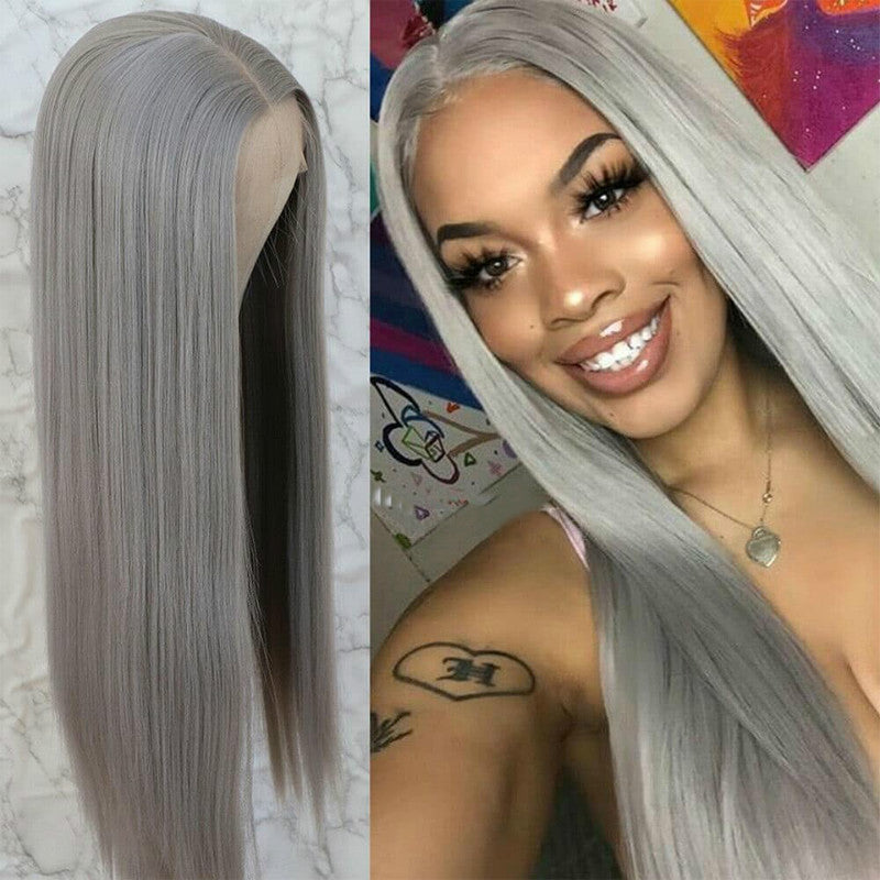 European And American Mid-length Straight Hair Light Gray