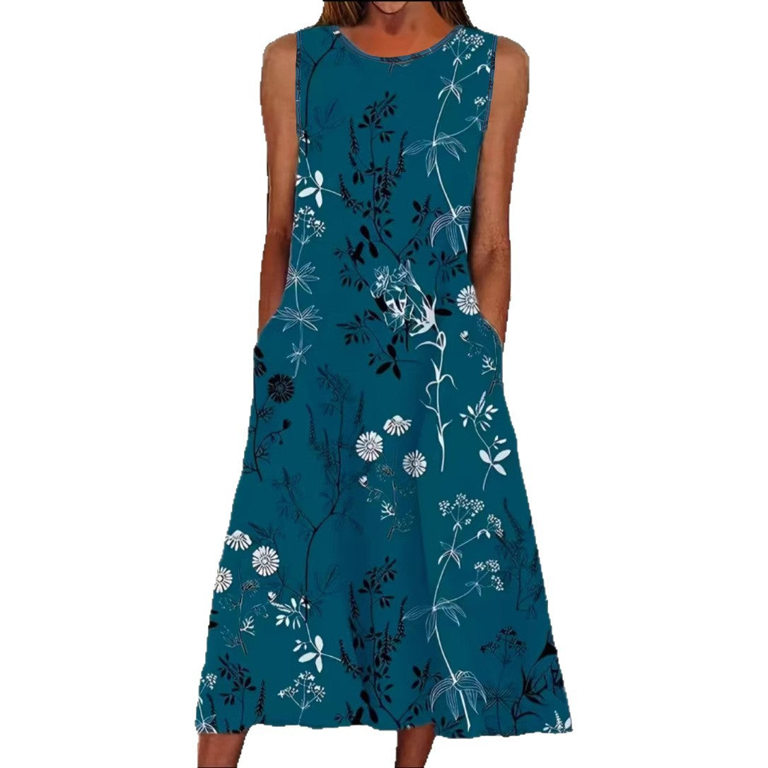 Women's Versatile Loose-fit Printed Casual Sleeveless Dress
