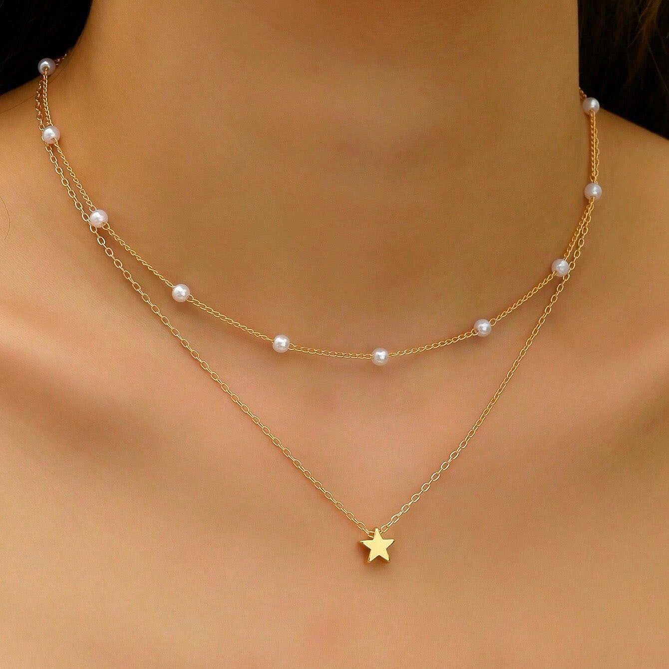 Womens Retro Alloy Layered Clavicle Necklace